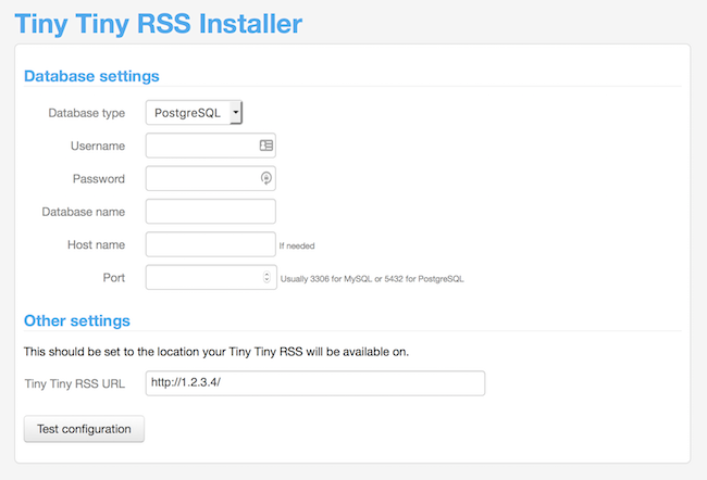 Tiny Tiny RSS Installation Page Tiny Tiny RSS Installation Page