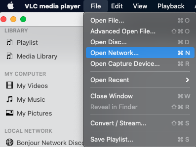 Open Network option for VLC Open Network option for VLC